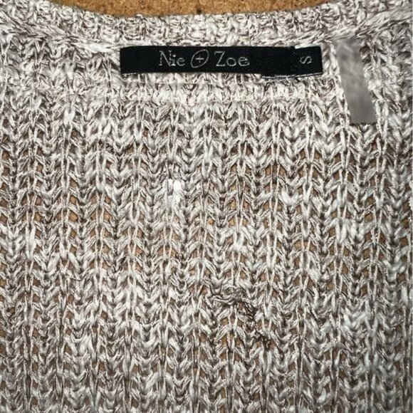 Nic & Zoe Open Knit Beige Cardigan With Fringe Trim 3/4 Sleeves Women's Size S - Picture 7 of 11